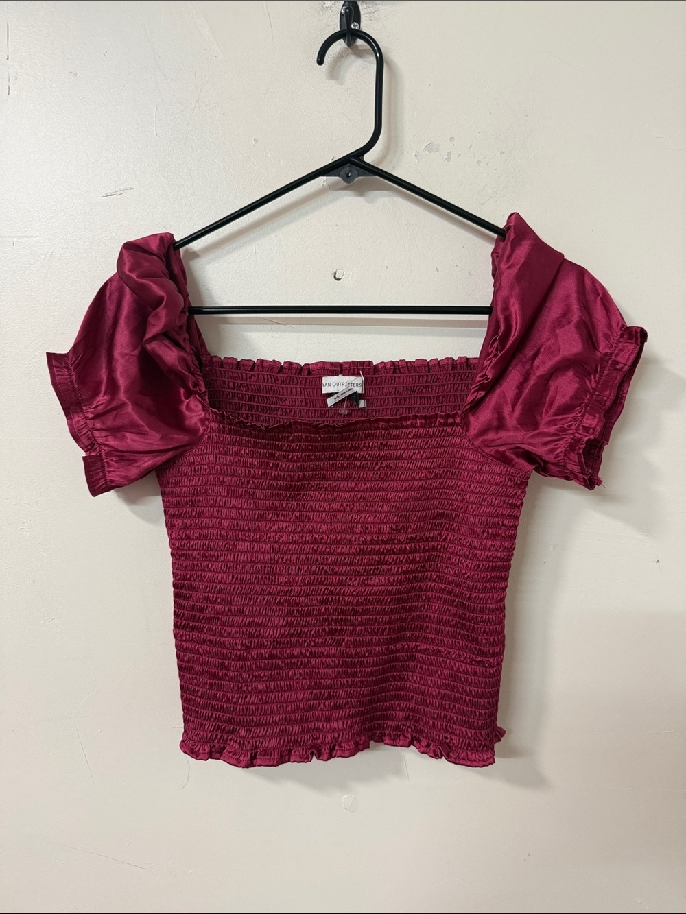 Urban Outfitters Burgundy Smocked Off-Shoulder Crop Top